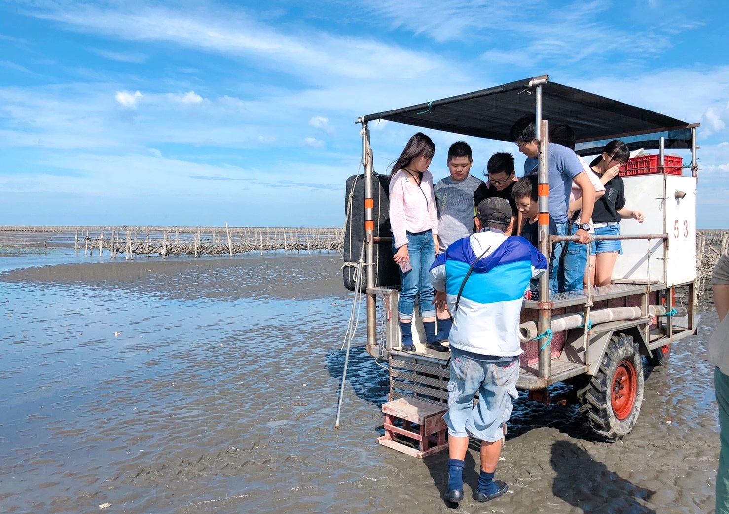 【彰化 阿進帶你採蚵趣】潮間帶搭海牛車體驗：採蚵、挖蛤蠣?？掘虑锏遏~超好吃